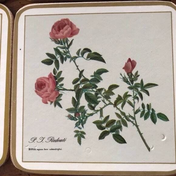 Vintage "Redoute Rose" Pimpernel Coasters Set of 6 Made In England Barware - Picture 6 of 11